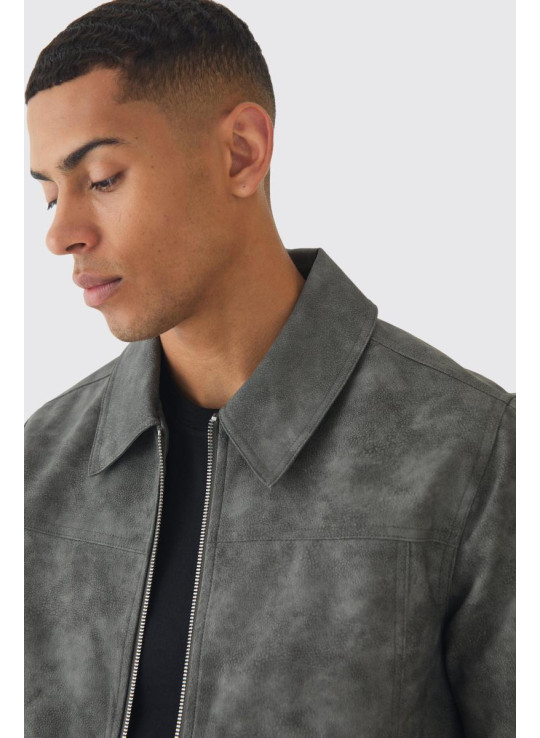 Випрана сіра куртка Harrington із поліуретановою блискавкою