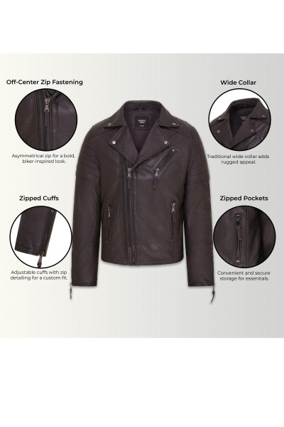 Brando Double Cross Zip Leather Biker Jacket- Fagernes