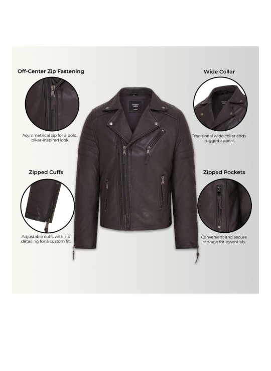 Brando Double Cross Zip Leather Biker Jacket- Fagernes