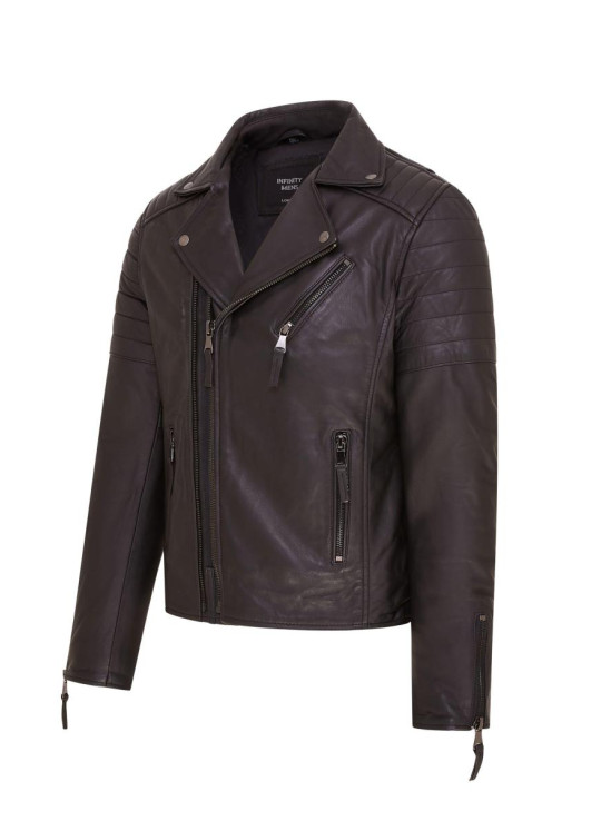 Brando Double Cross Zip Leather Biker Jacket- Fagernes