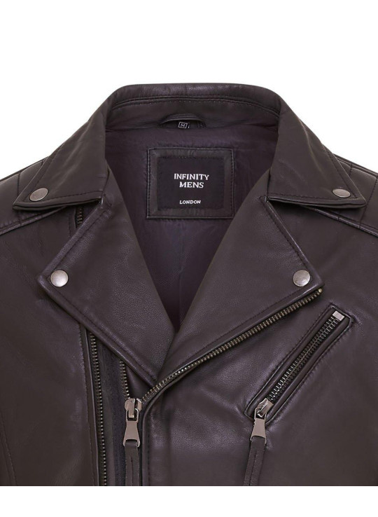 Brando Double Cross Zip Leather Biker Jacket- Fagernes