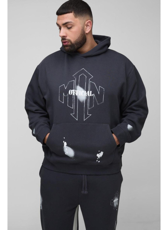 Плюс великий спортивний костюм із капюшоном і капюшоном із бризками фарби