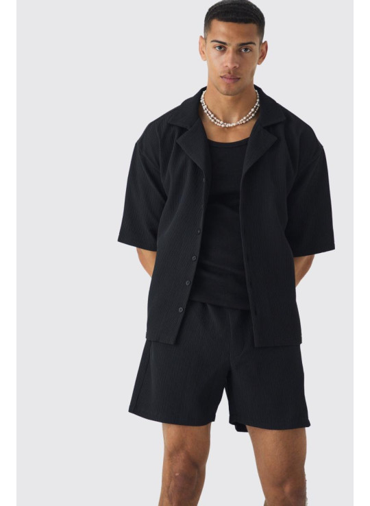 Оверсайз Плісирована сорочка з коротким рукавом і корот