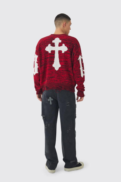 В'язаний джемпер із хрестоподібним малюнком із розтертим подолом