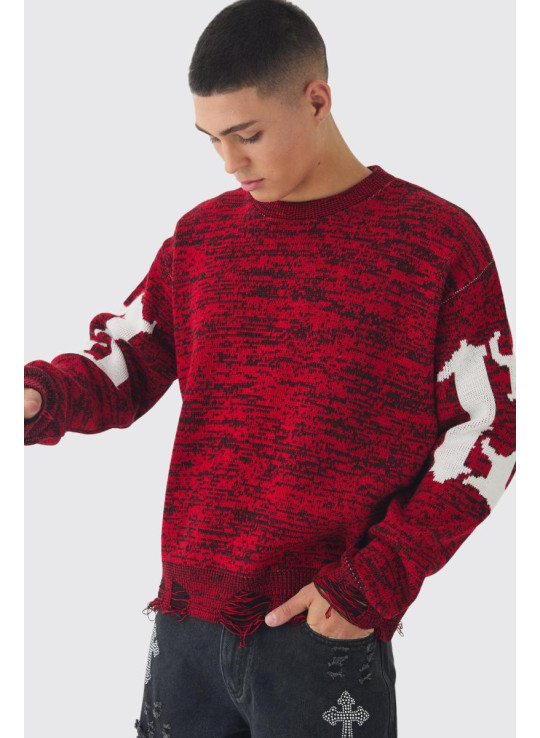 В'язаний джемпер із хрестоподібним малюнком із розтертим подолом