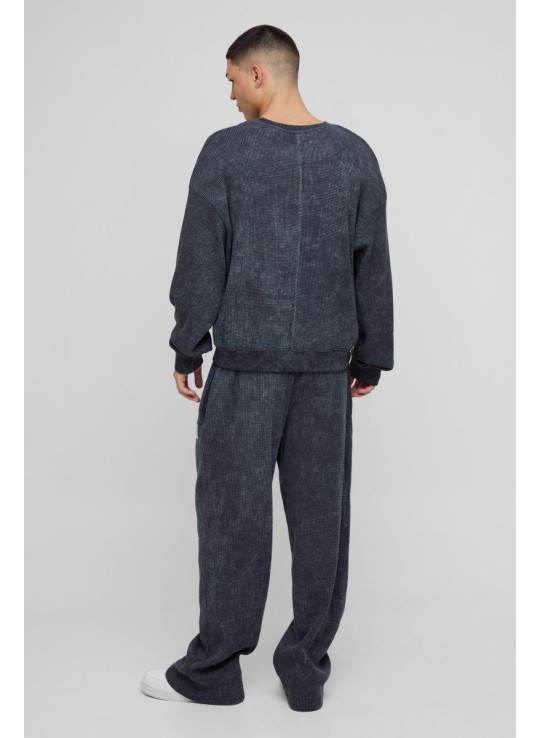 Величезний спортивний костюм Acid Wash Heavy Waffle з капюшоном і тканою вкладкою