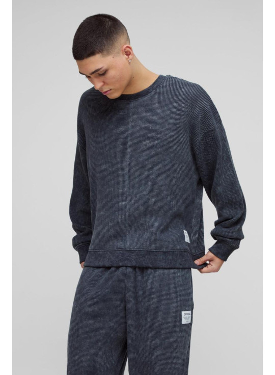 Величезний спортивний костюм Acid Wash Heavy Waffle з капюшоном і тканою вкладкою