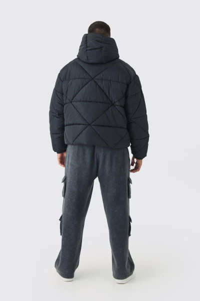 Плюс абстрактна стьобана чорна куртка-пуховик