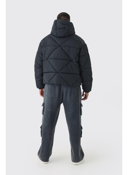 Плюс абстрактна стьобана чорна куртка-пуховик