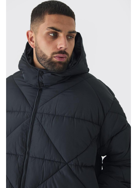 Плюс абстрактна стьобана чорна куртка-пуховик