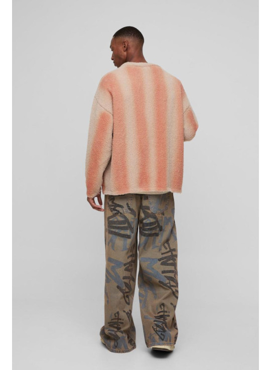 Розслаблений пристосування смужки Boucle трикотажний кардиган