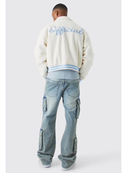 Boxy Melton Varsity Jacket