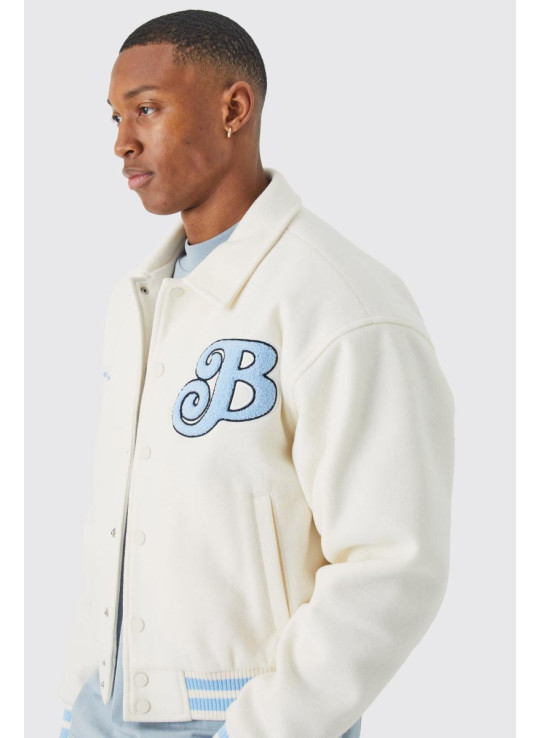 Boxy Melton Varsity Jacket