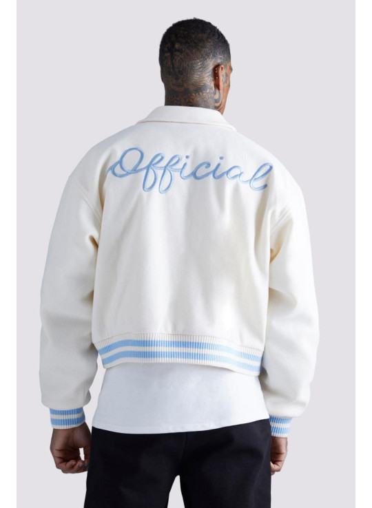 Boxy Melton Varsity Jacket