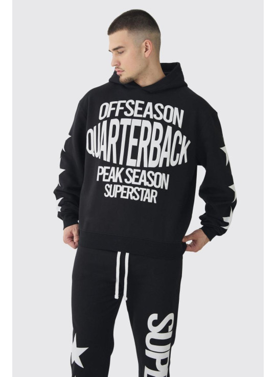 Високий великий спортивний костюм із капюшоном і принтом у позасезонні