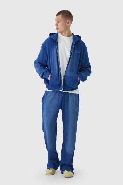 Величезний спортивний костюм з капюшоном і блискавкою, вишитою вафельною тканиною