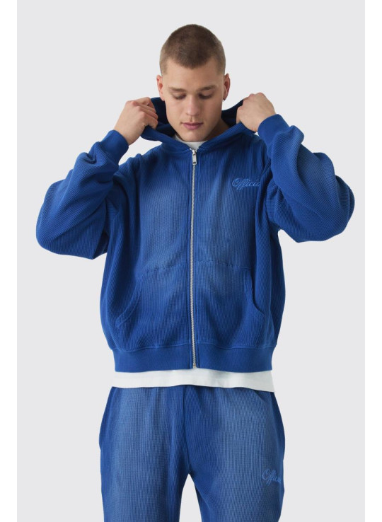 Величезний спортивний костюм з капюшоном і блискавкою, вишитою вафельною тканиною