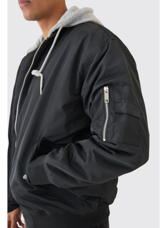Чорний бомбер Ma1 великого розміру з капюшоном