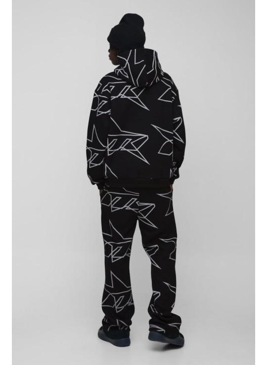 Величезний спортивний костюм із капюшоном і кльошем із принтом зірок