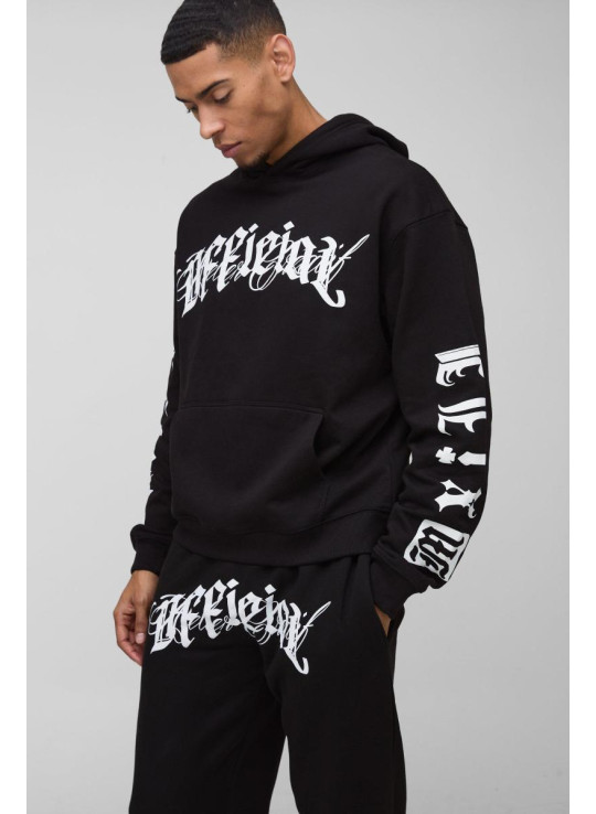 Офіційний спортивний костюм із капюшоном і принтом із промежинами