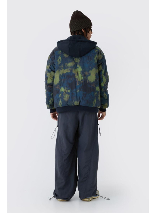 Великий темно-синій куртка-бомбер з абстрактним принтом і капюшоном