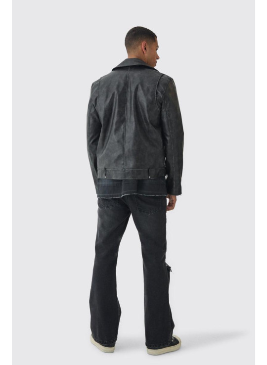 Випрана чорна байкерська куртка