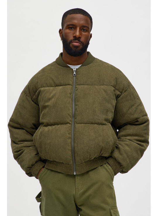 Об'ємна куртка-пуфер бомбер з вельвету