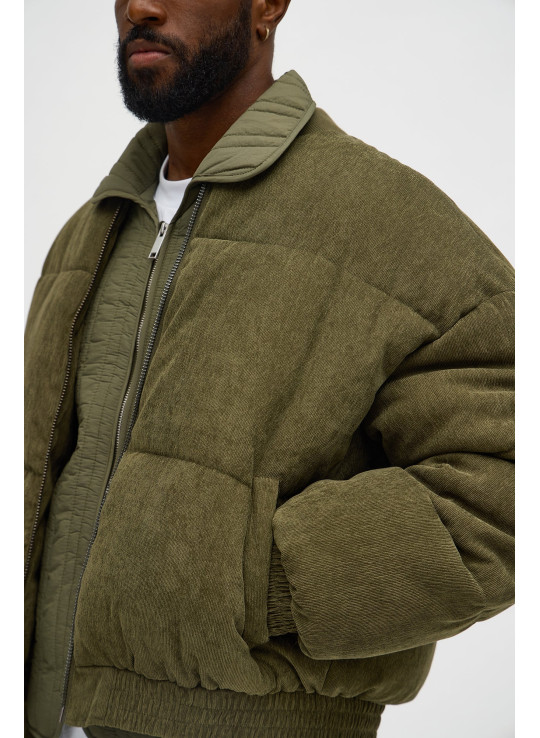 Об'ємна куртка-пуфер бомбер з вельвету