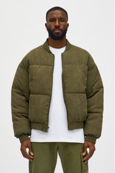 Об'ємна куртка-пуфер бомбер з вельвету