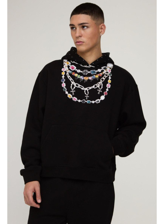 Величезний спортивний костюм із капюшоном і принтом із коштовним ланцюгом