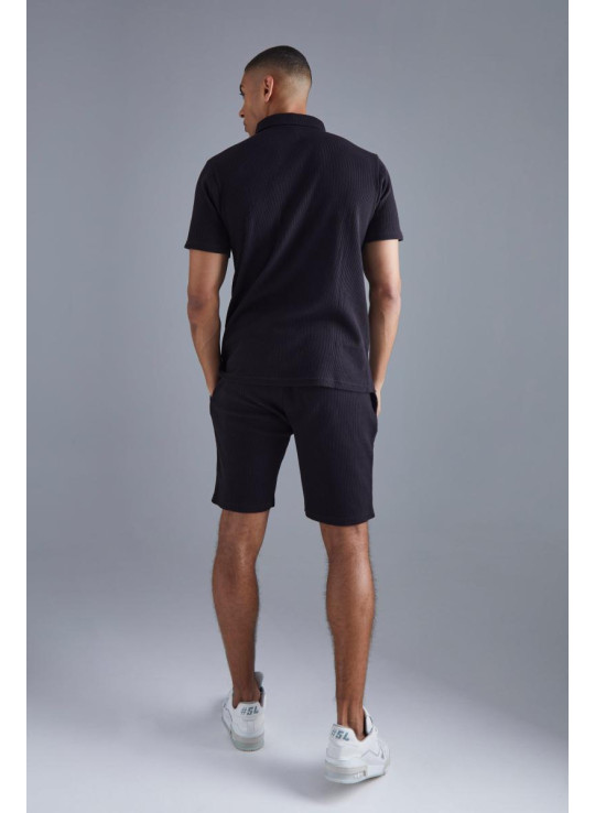 Slim Fit Waffle Polo & Short Set