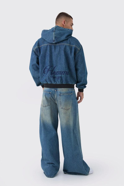 Джинсова толстовка з вишитою коробкою