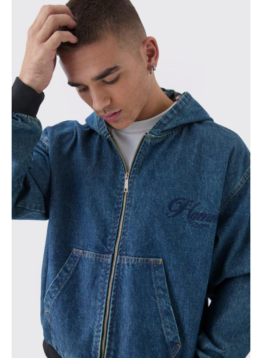 Джинсова толстовка з вишитою коробкою