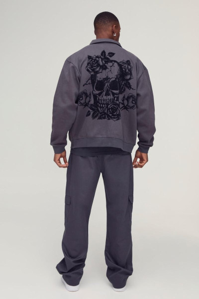 Великий бомбер з персиковим флоковим принтом і черепом