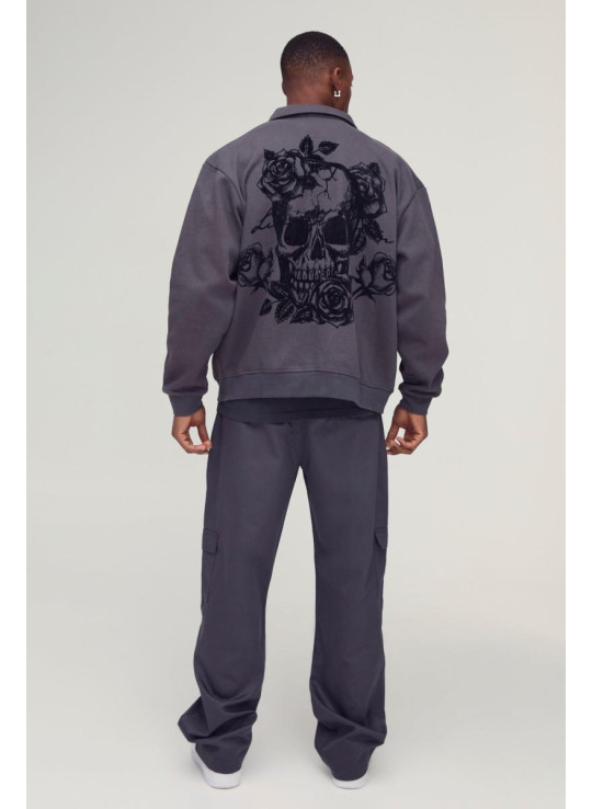 Великий бомбер з персиковим флоковим принтом і черепом