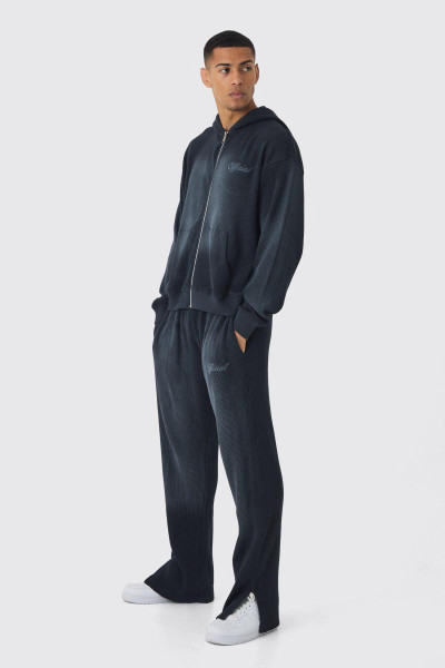 Величезний спортивний костюм з капюшоном і блискавкою, вишитою вафельною тканиною
