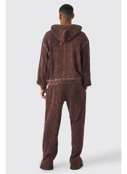 Величезний спортивний костюм з контрастним стібком і вафельними волокнами, на блискавці, з капюшоном