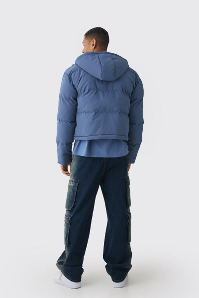 Довге пальто-пуховик 2 в 1 на блискавці, синього кольору