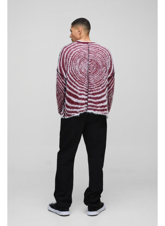 Пухнастий контрастний в'язаний джемпер прямого крою