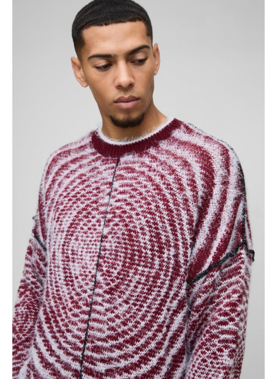 Пухнастий контрастний в'язаний джемпер прямого крою