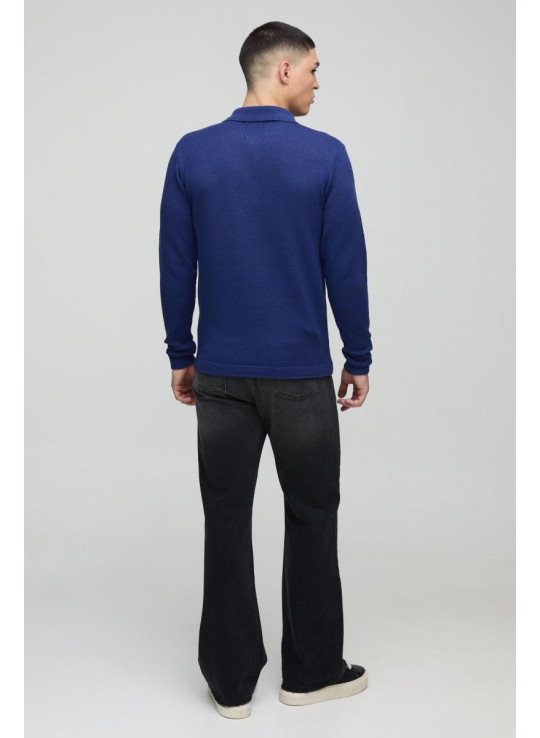 Трикотажне поло з довгим рукавом і звичайним ґудзиком