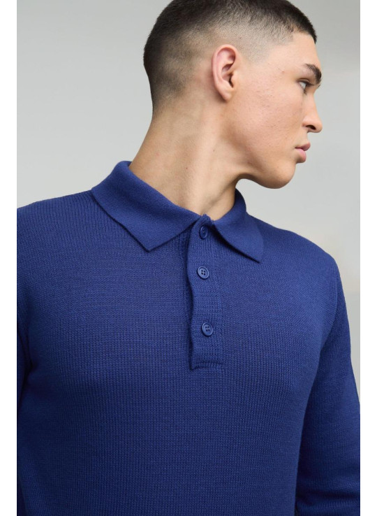 Трикотажне поло з довгим рукавом і звичайним ґудзиком